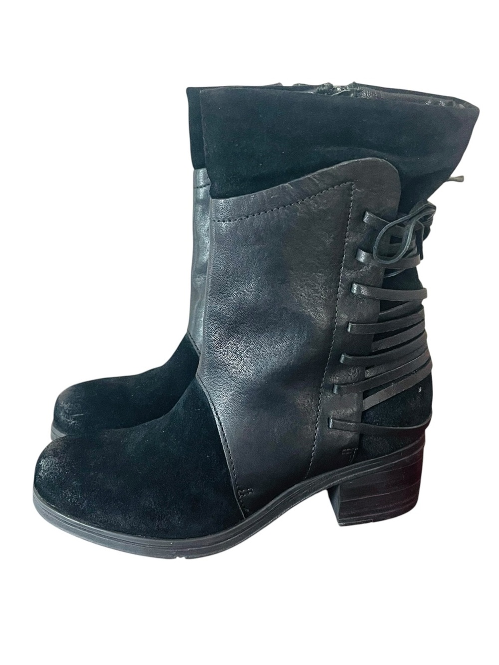 Miz Mooz Black Sakinah Mid-Calf Lace-Back Block Heel Boots